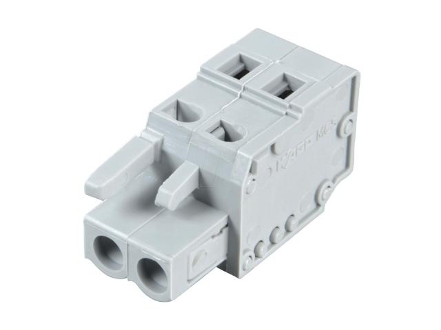 CLEMA DE EMPALME HEMBRA 2 PINES RECTA 5,08 mm 0,5 2,5 mm2 16A 320V GRIS MUELLE PRESION AEREA