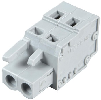 CLEMA DE EMPALME HEMBRA 2 PINES RECTA 5,08 mm 0,5 2,5 mm2 16A 320V GRIS MUELLE PRESION AEREA
