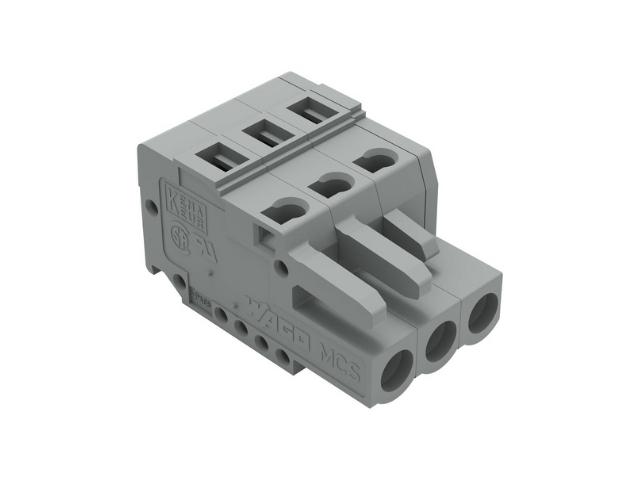 CLEMA DE EMPALME HEMBRA 3 PINES RECTA 5,08 mm 0,5 2,5 mm2 16A 320V GRIS MUELLE PRESION AEREA