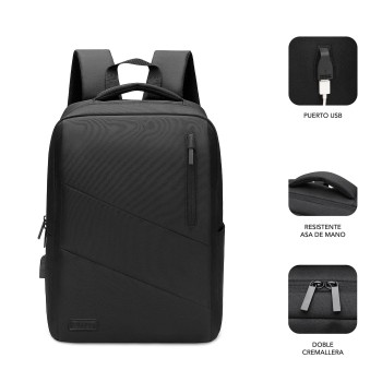 MOCHILA NEGRA DE POLIESTER PARA PORTATIL 15.6"