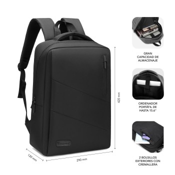 MOCHILA NEGRA DE POLIESTER PARA PORTATIL 15.6"