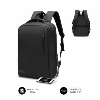 MOCHILA NEGRA DE POLIESTER PARA PORTATIL 15.6"