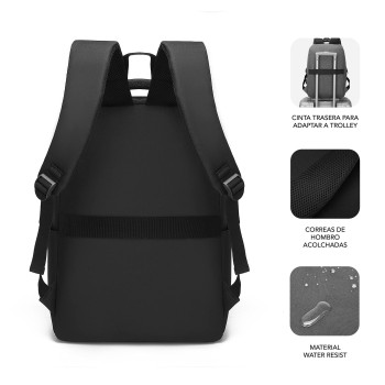 MOCHILA NEGRA DE POLIESTER PARA PORTATIL 15.6"