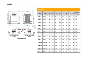 TRANSFORMADOR 24V-48V 200VA