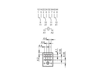 RELE INDUSTRIAL FINDER 12V DC 7A 4CO MONTAJE EN ZÓCALO