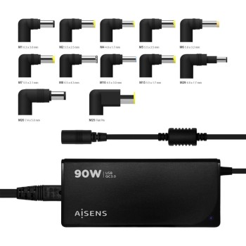 CARGADOR 90W AUTOMATICO UNIVERSAL MULTITENSION  PARA PORTATIL CON 12 CONECTORES+ USB-A QC.3.0