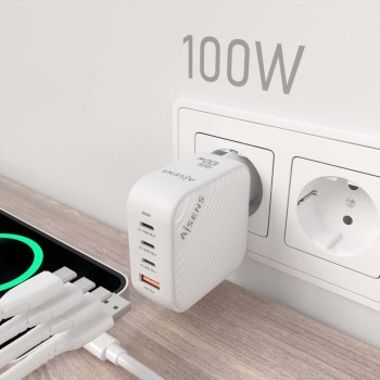 CARGADOR GaN 100W, 3 X USB-C PD3.0 QC4.0, 1 X USB-A QC3.0