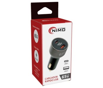 CARGADOR RAPIDO DE COCHE 12/24V USB-C + USB-A PD 65W