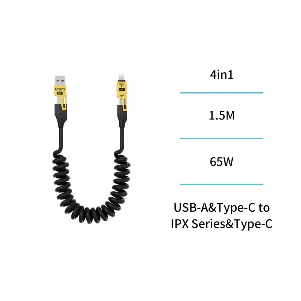 CABLE 4 EN 1 USB A TIPO-C Y TIPO-C A  LAGHTNING 65W