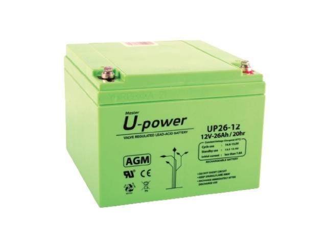 BATERIA PLOMO-GEL 12V 26 Ah MEDIDA 166 x 175 x 125 mm FASTON 6,3 mm U-POWER