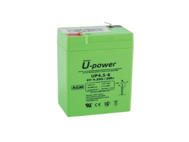 BATERIA PLOMO-GEL 6V 4,5Ah MEDIDA 60X48X100 mm FASTON 6,3 mm U-POWER