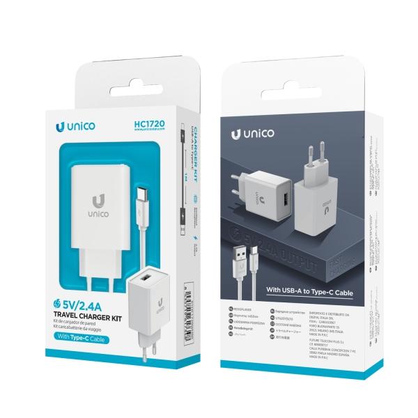 CARGADOR USB 2.4A 110V-240V CON CABLE TIPO-C A USB