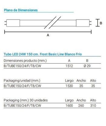 SYSLED TUBO LED 24W 1500MM 4000K