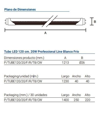 SYSLED TUBO LED 20W 1200MM 6000K