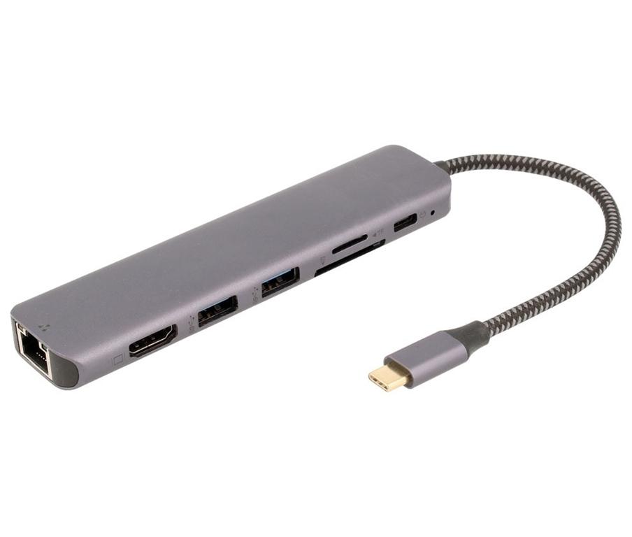ADAPTADOR 7 EN 1 HUB USB-C A USB, HDMI, RJ45 Y TARJETAS
